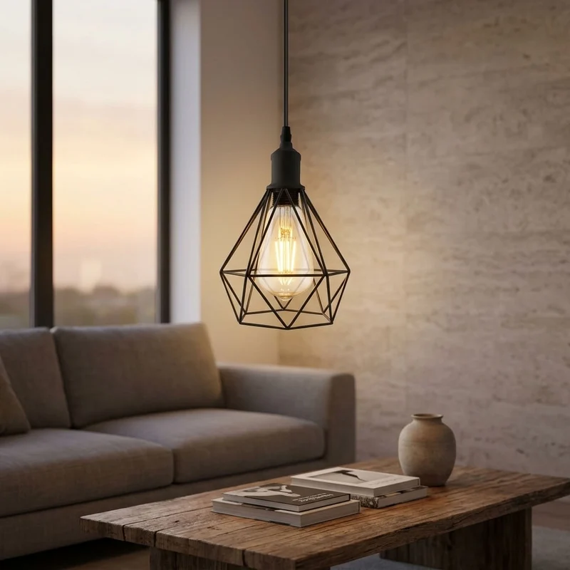 Geometrische Pendelleuchte - Industrial Diamant Drahtkäfig-Hängelampe E27~4107