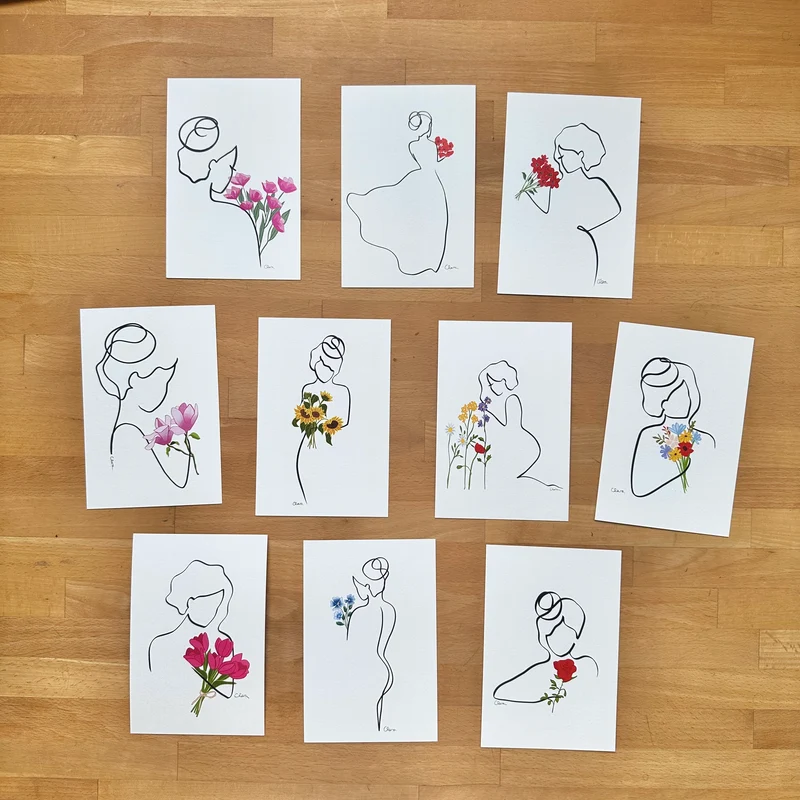 10er Set - Kunstkarten - Frauen in der Blüte