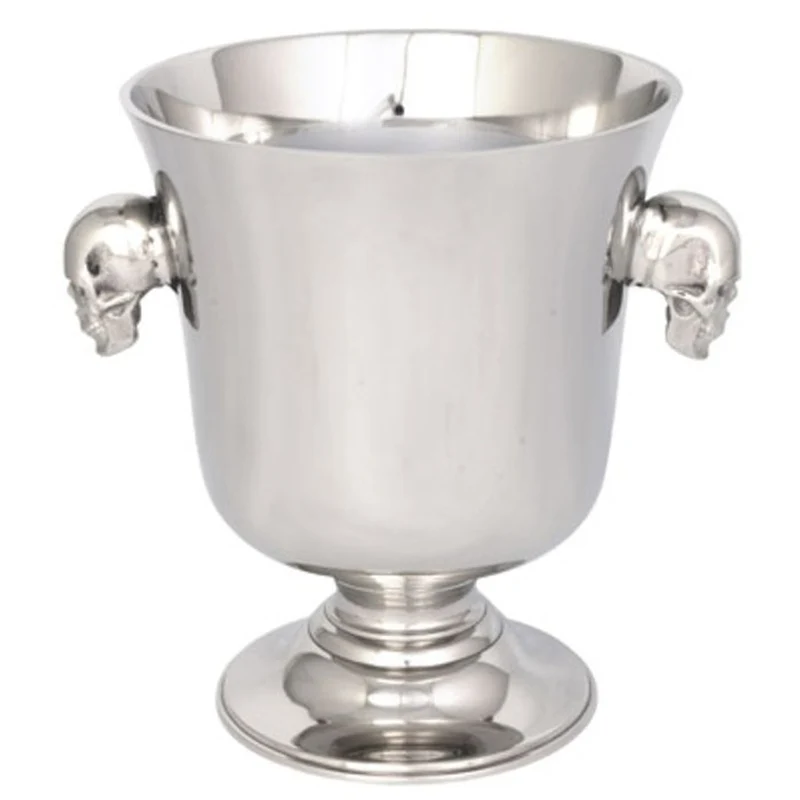 Casa Padrino Luxus Tisch Weinkühler / Sektkühler Skull Silber Nickel Finish 23 x 23 x H 27 cm - Hotel Accessoires