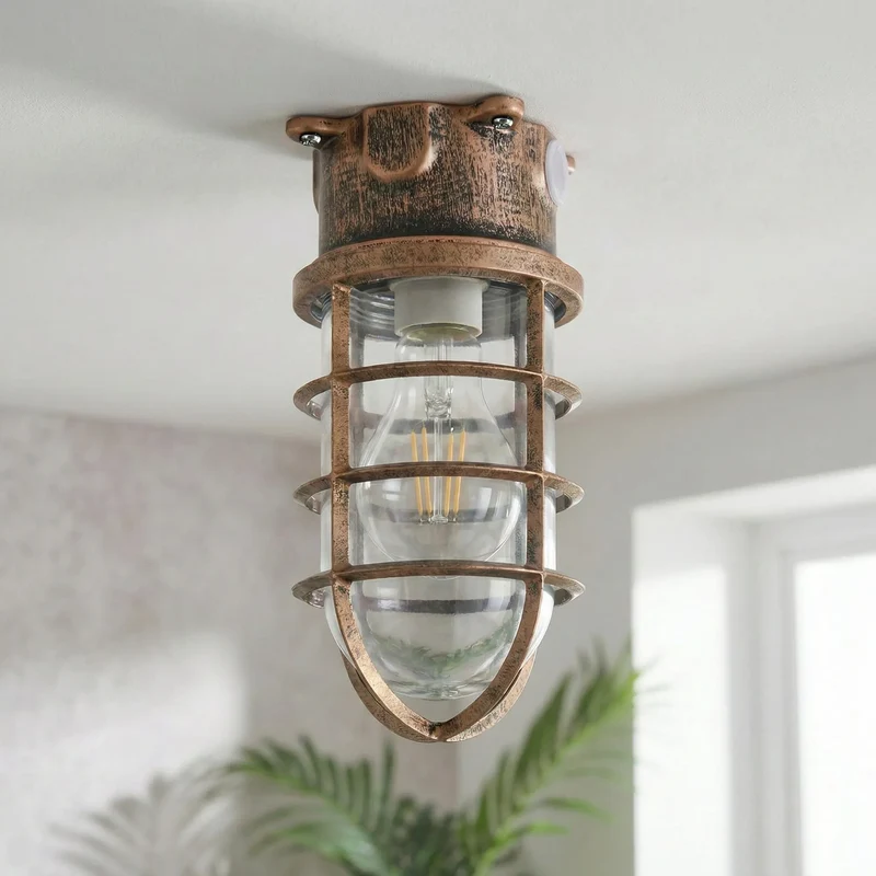 Maritim Schott Unterputz Deckenleuchte Drahtkäfig | E27 Bunker Lampe ~4084
