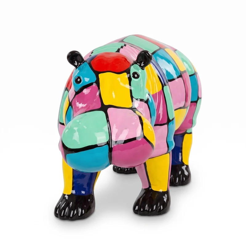 Casa Padrino XXL Deko Skulptur Nilpferd Bunt 100 cm - Garten Figur