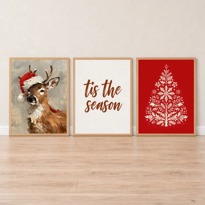 Weihnachts Poster Set – Rentier, Tannenbaum & Tis the Season (3er)