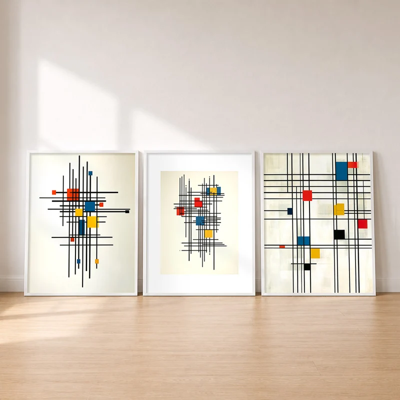 Geometrisches Poster Set – Raster in Primärfarben (3er)
