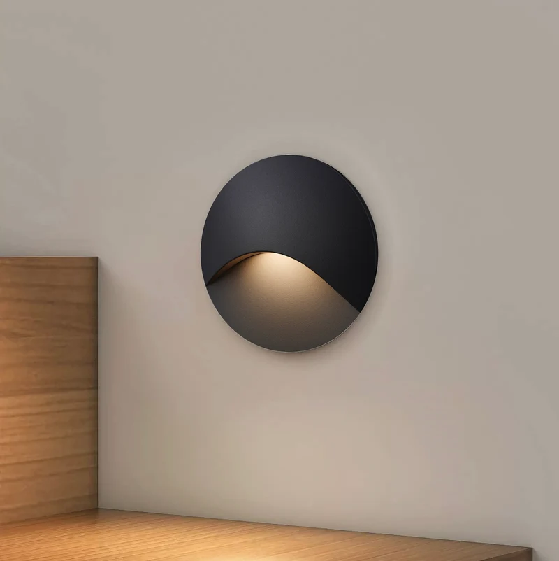 LED-Wandeinbauleuchte Wall für Innen & Außen IP65 - Schwarz Rund