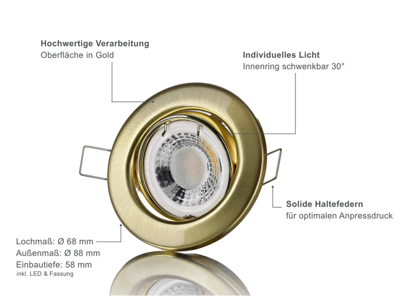 LED Einbaustrahler Dimmbar - Gold Rund 5W GU10 LED - Classico