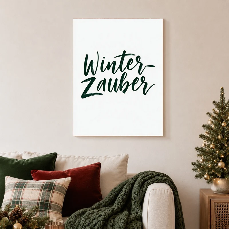 Winterzauber Schriftzug dunkelgrün Leinwand