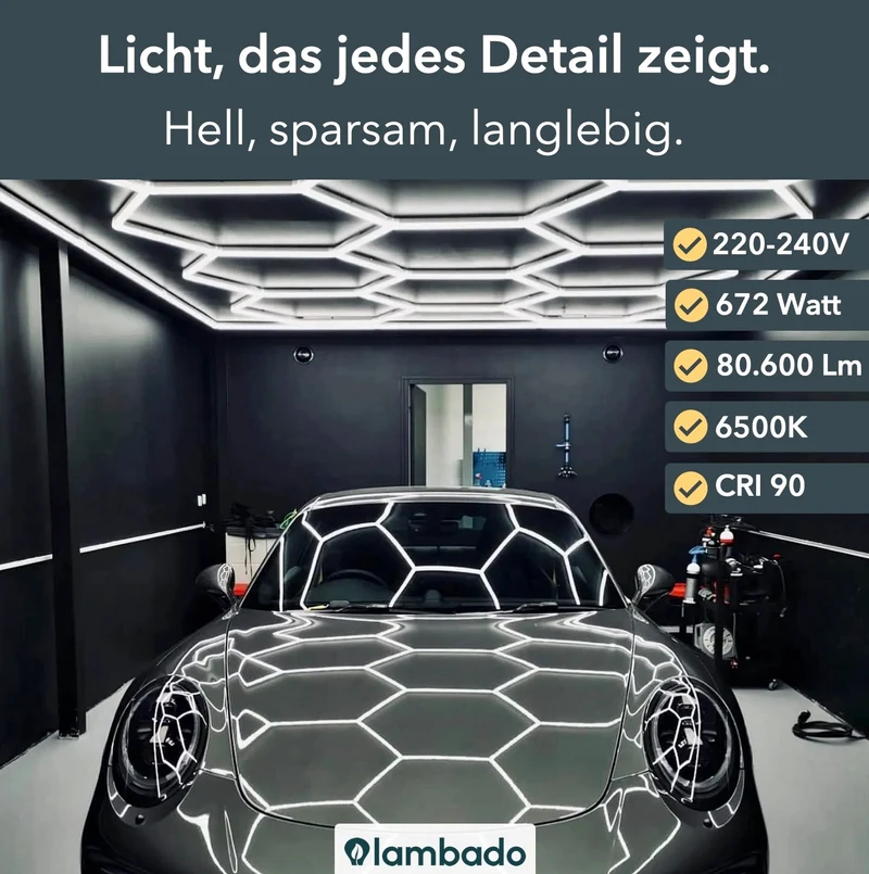 Hexagon LED-Deckenleuchte 14er Set mit LED Rahmen - für Garage, Werkstatt, Friseursalon