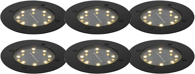 6er Set Solar LED Bodeneinbaustrahler IP65 für außen in Schwarz Ø12cm