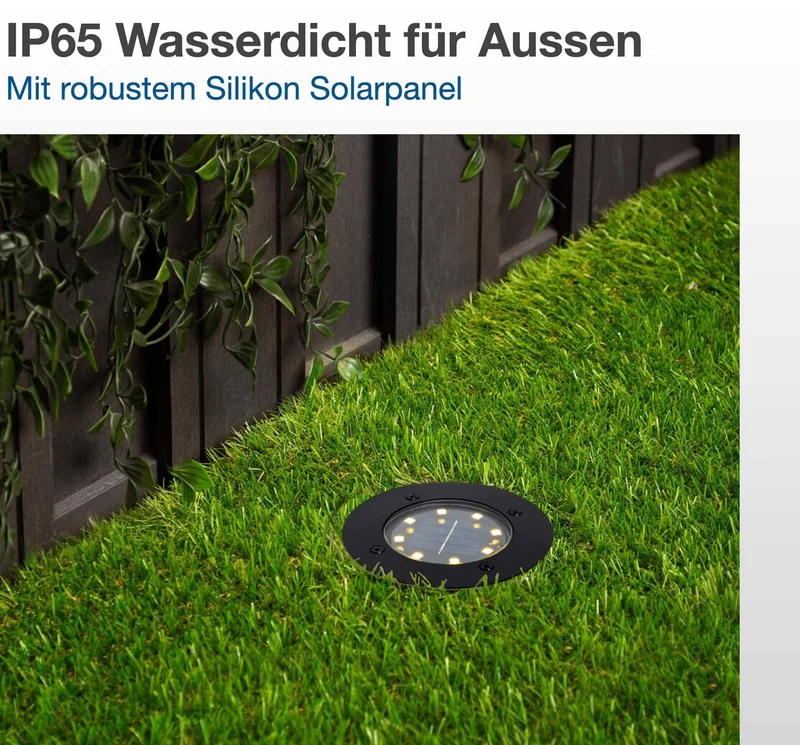 6er Set Solar LED Bodeneinbaustrahler IP65 für außen in Schwarz Ø12cm