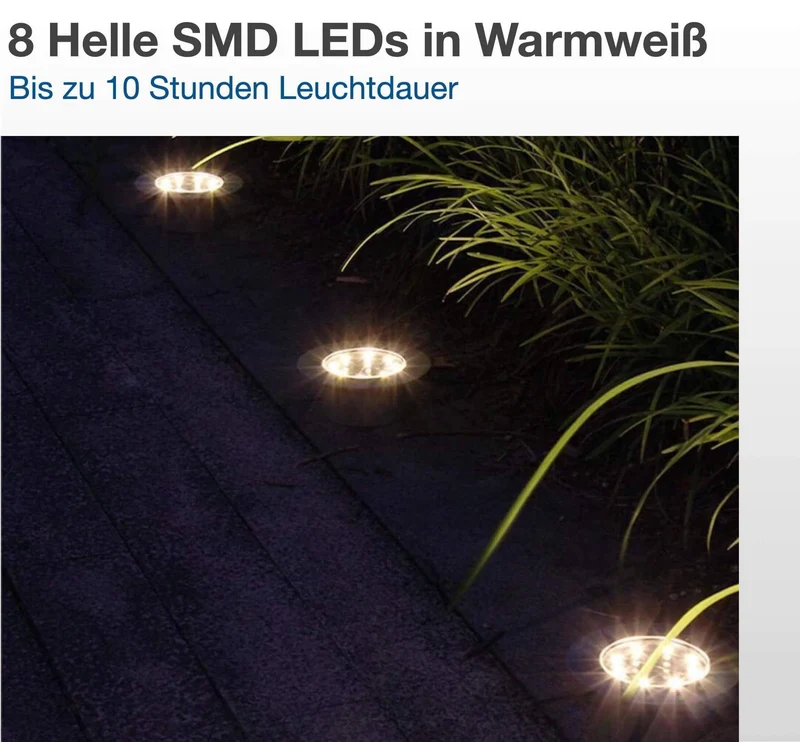 3er Set Solar LED Bodeneinbaustrahler IP65 für außen in Schwarz Ø12cm