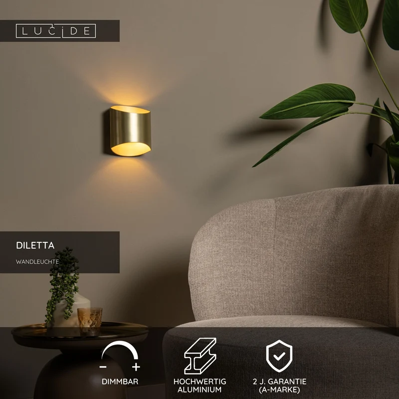 Wandleuchte Diletta oval mit Uplight und Downlight Aluminium 16x8x18cm