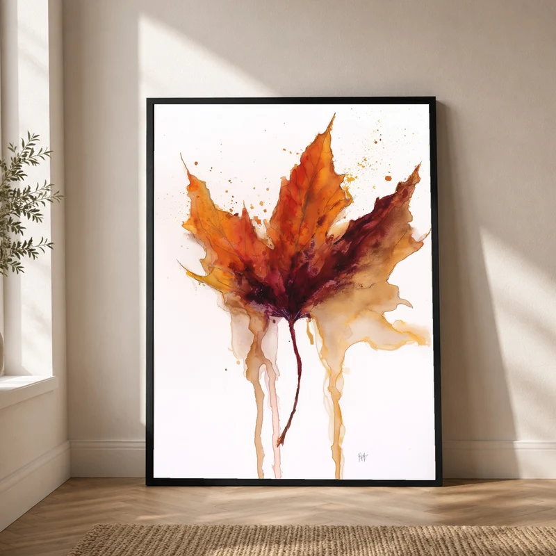 Herbstblatt im Wasserfall Poster