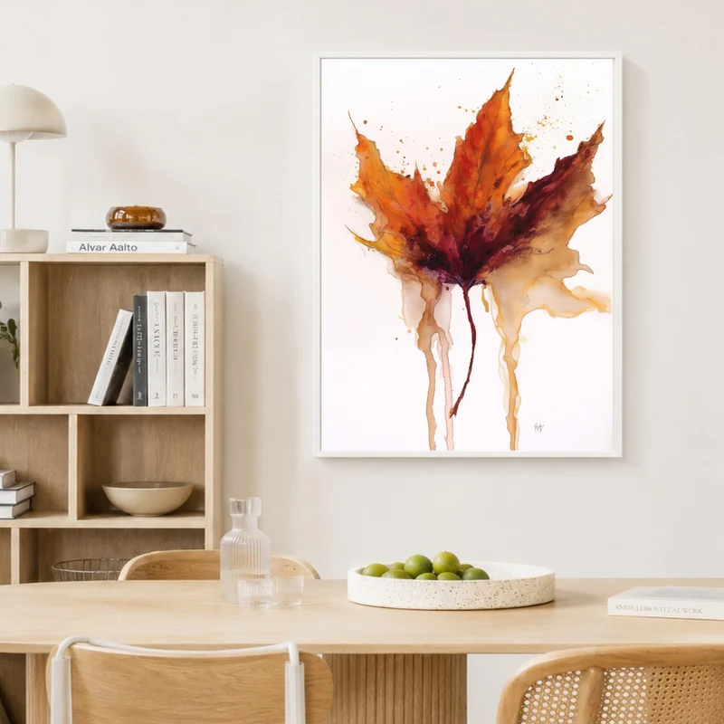 Herbstblatt im Wasserfall Poster