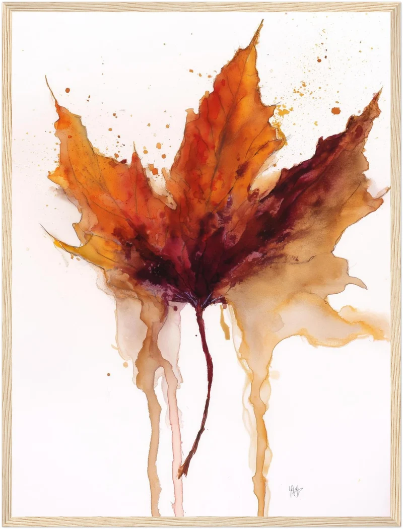 Herbstblatt im Wasserfall Poster