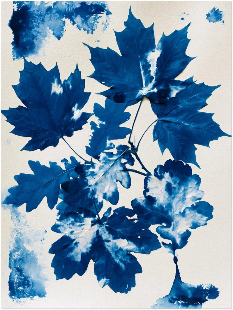 Blaue Blätter Cyanotypie Poster