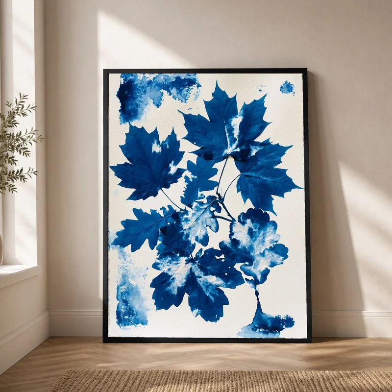 Blaue Blätter Cyanotypie Poster