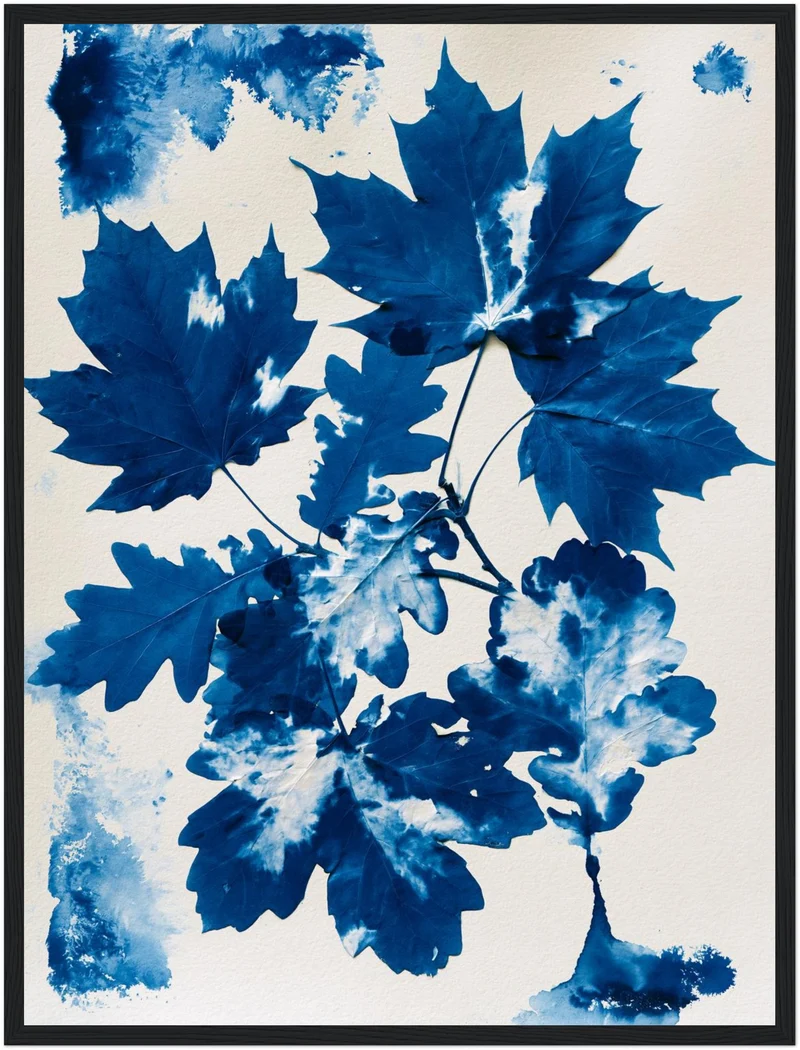 Blaue Blätter Cyanotypie Poster