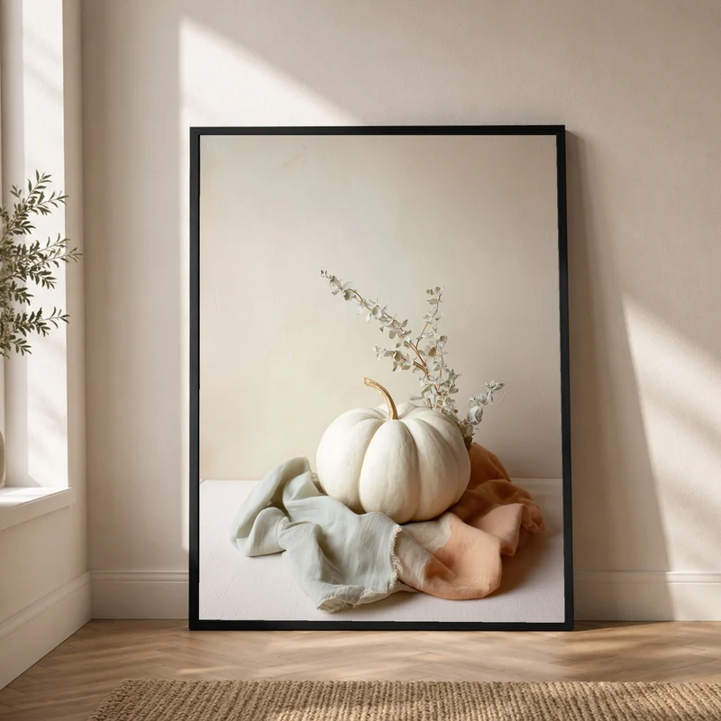 Weißer Kürbis im Herbst Poster