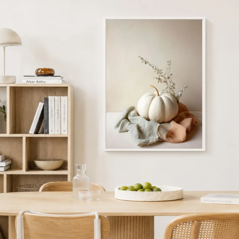 Weißer Kürbis im Herbst Poster