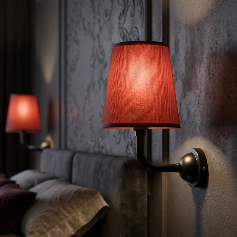 Wandleuchte Burgunderrot Stoff E27 | Nachttisch Wandlampe Vintage Rot ~4009
