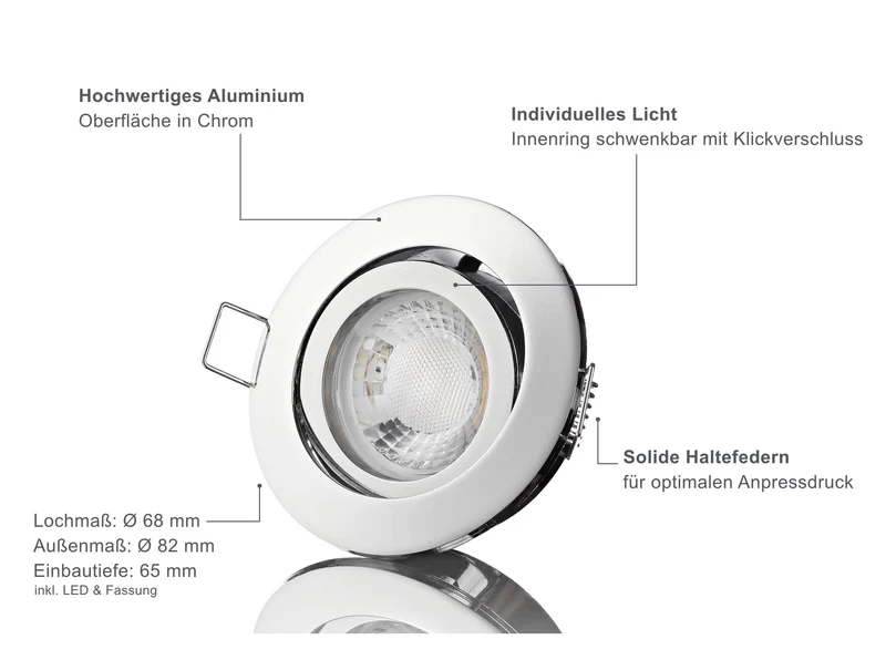 LED Einbaustrahler 230V - Chrom Rund 5W GU10 LED - Rapid