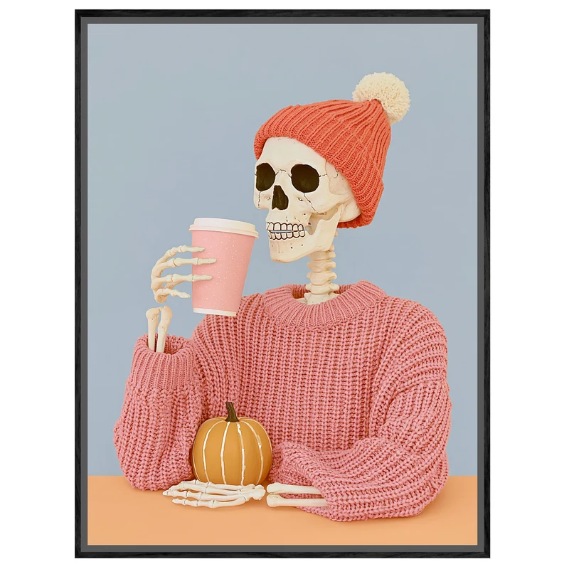 Skelett mit Herbst-Latte Leinwand