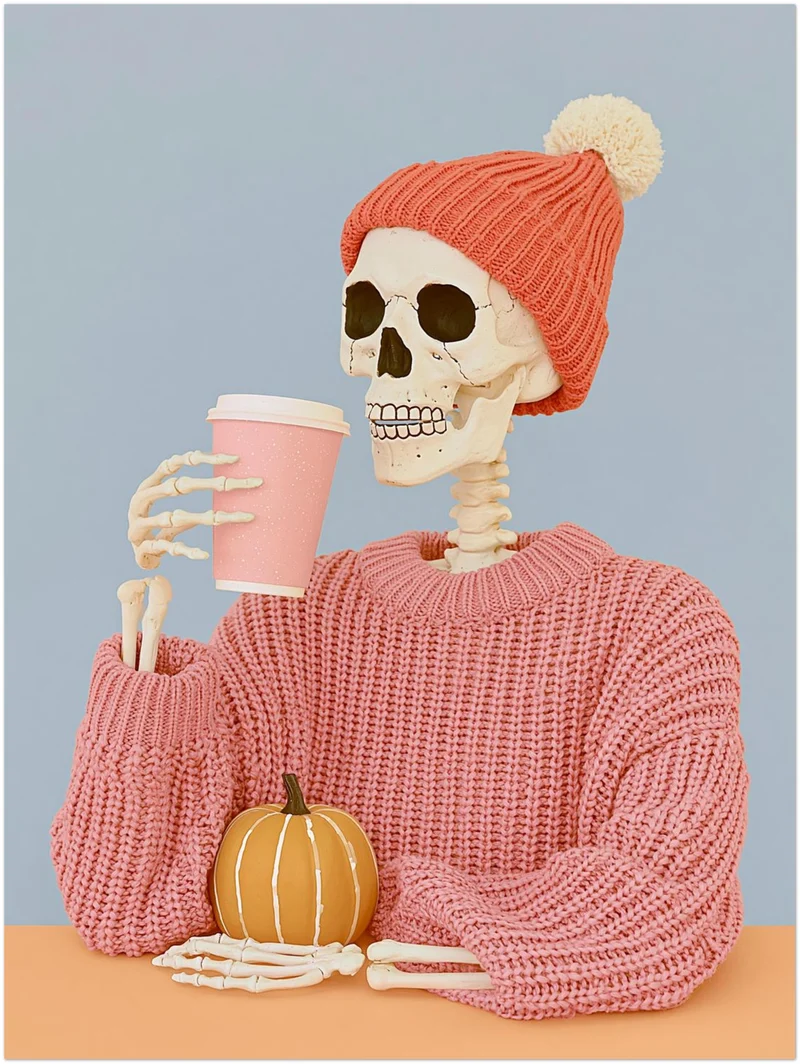 Skelett mit Herbst-Latte Poster