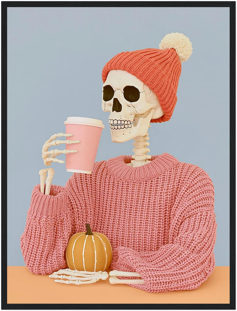 Skelett mit Herbst-Latte Poster