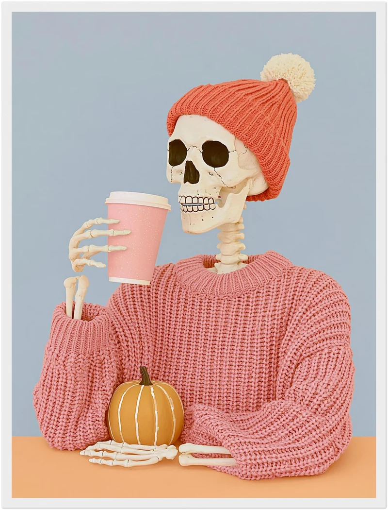 Skelett mit Herbst-Latte Poster