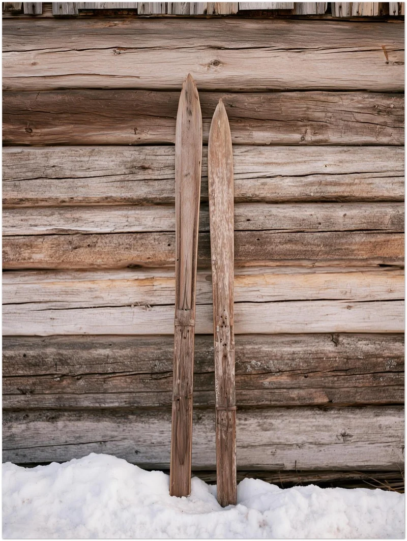 Alte Holzski im Schnee Leinwand