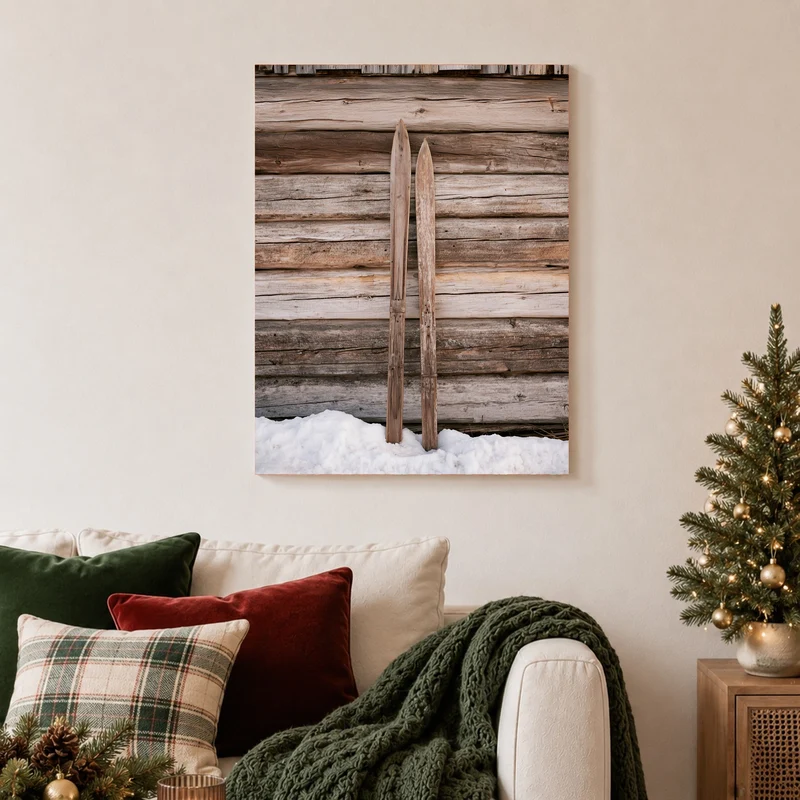 Alte Holzski im Schnee Leinwand