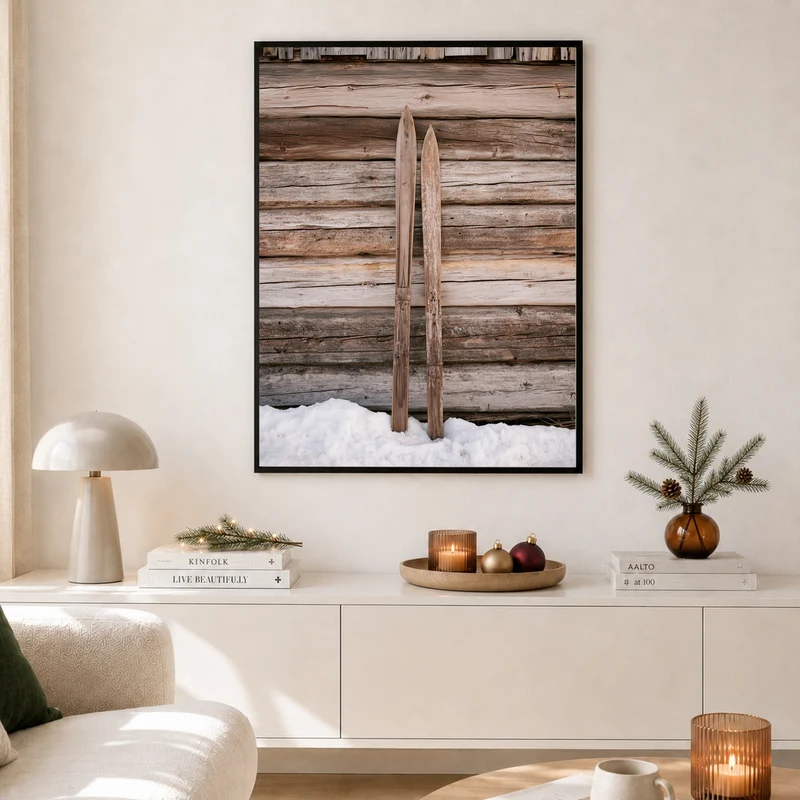 Alte Holzski im Schnee Poster