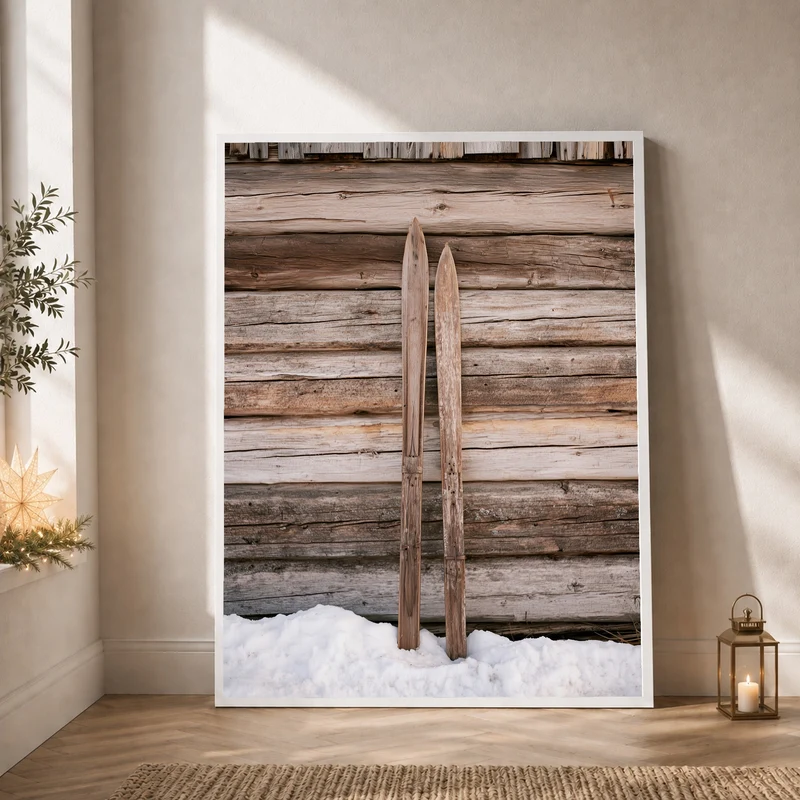 Alte Holzski im Schnee Poster