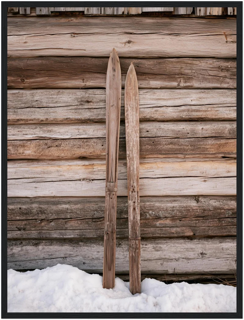 Alte Holzski im Schnee Poster