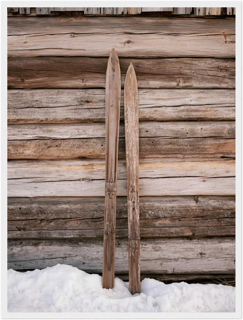 Alte Holzski im Schnee Poster