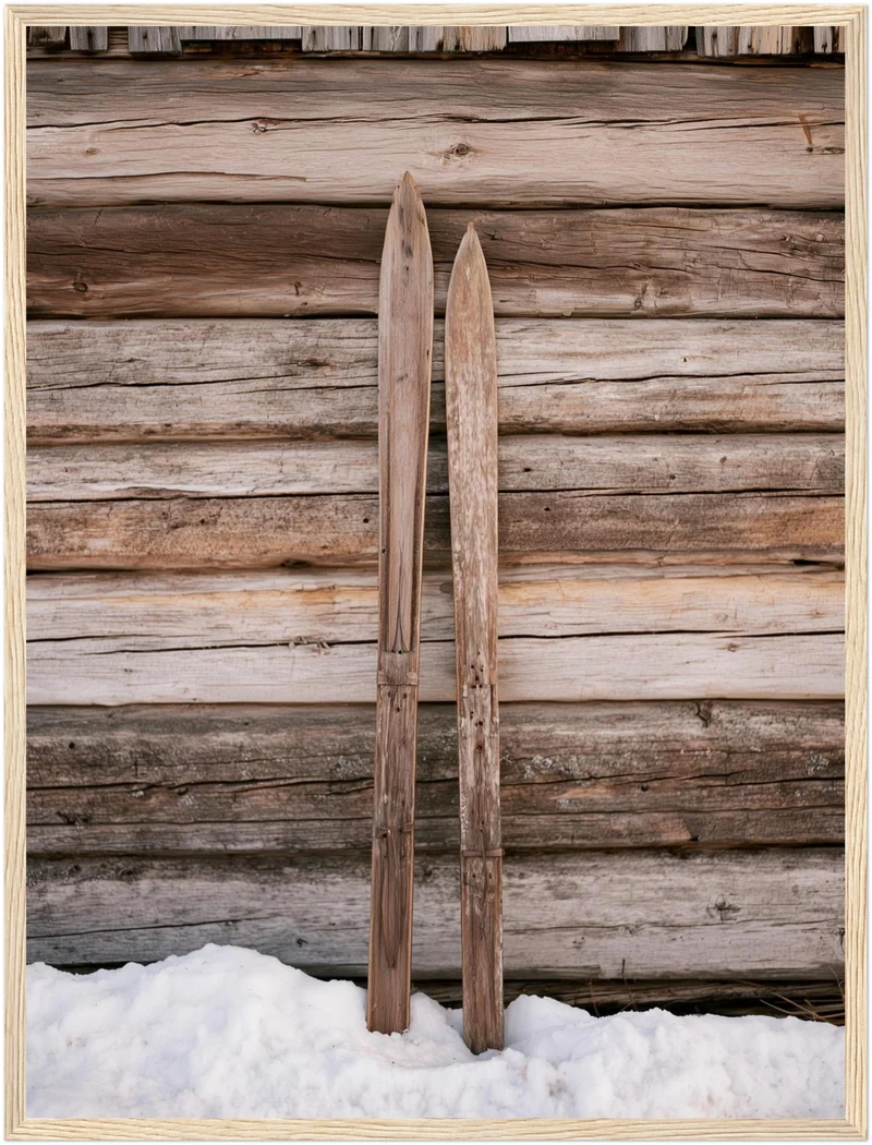 Alte Holzski im Schnee Poster