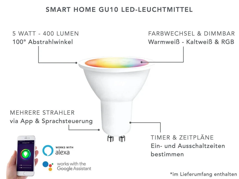 LED Bodenleuchte in Grau 1-flammig mit RGB Farbwechsel - Smart Home Alexa & Google