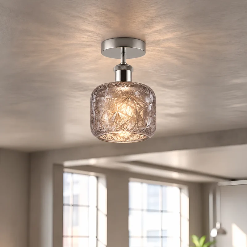 Vintage halbbündige Deckenleuchte E27 Milchglas Innen lampe~4063