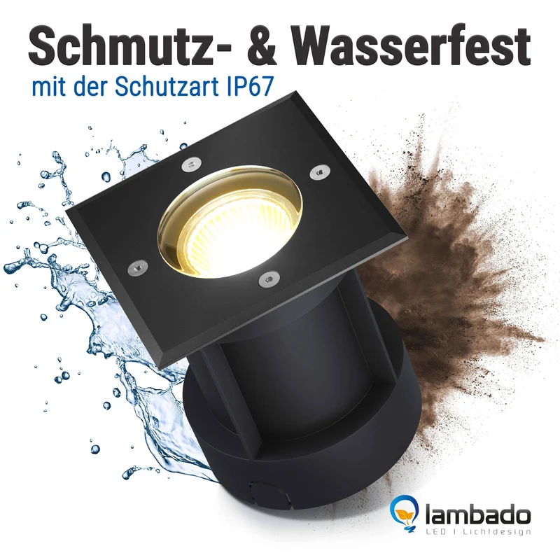 LED Bodenstrahler IP67 Schwarz Eckig inkl. 3W GU10 230V