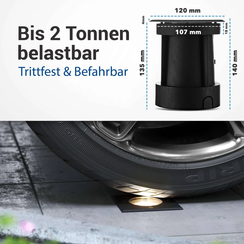 LED Bodenstrahler IP67 Schwarz Eckig inkl. 3W GU10 230V Satiniert