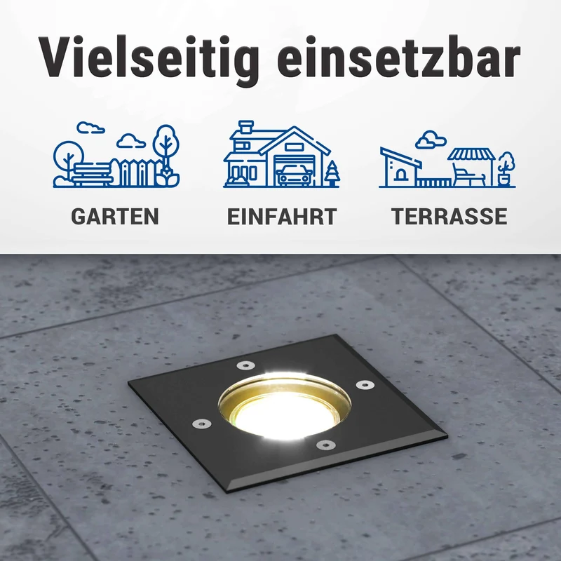 LED Bodenstrahler IP67 Schwarz Eckig inkl. 3W GU10 230V Satiniert