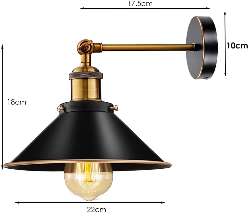 Wandleuchte Schwarz Gold – Vintage Verstellbare Wandlampe | Ø 22cm | E27 ~4002
