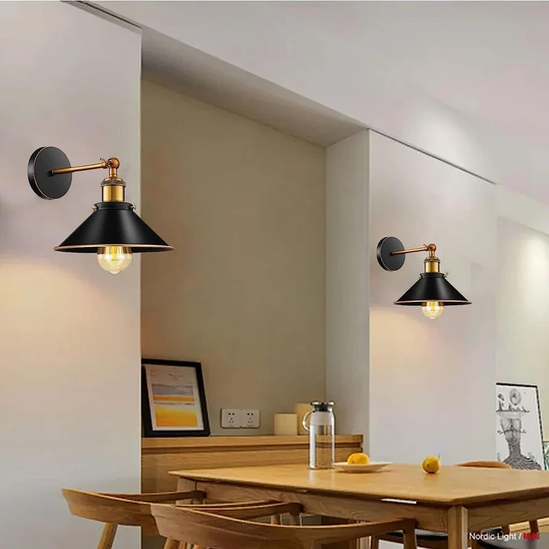 Wandleuchte Schwarz Gold – Vintage Verstellbare Wandlampe | Ø 22cm | E27 ~4002