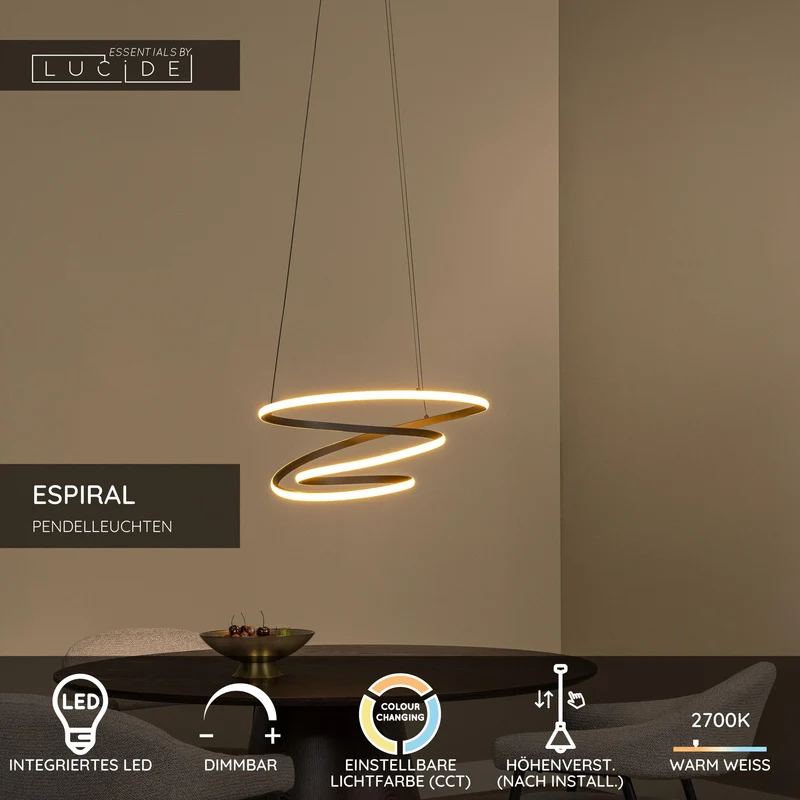 LED-Pendelleuchte Espiral dimmbar CCT höhenverstellbar Aluminium