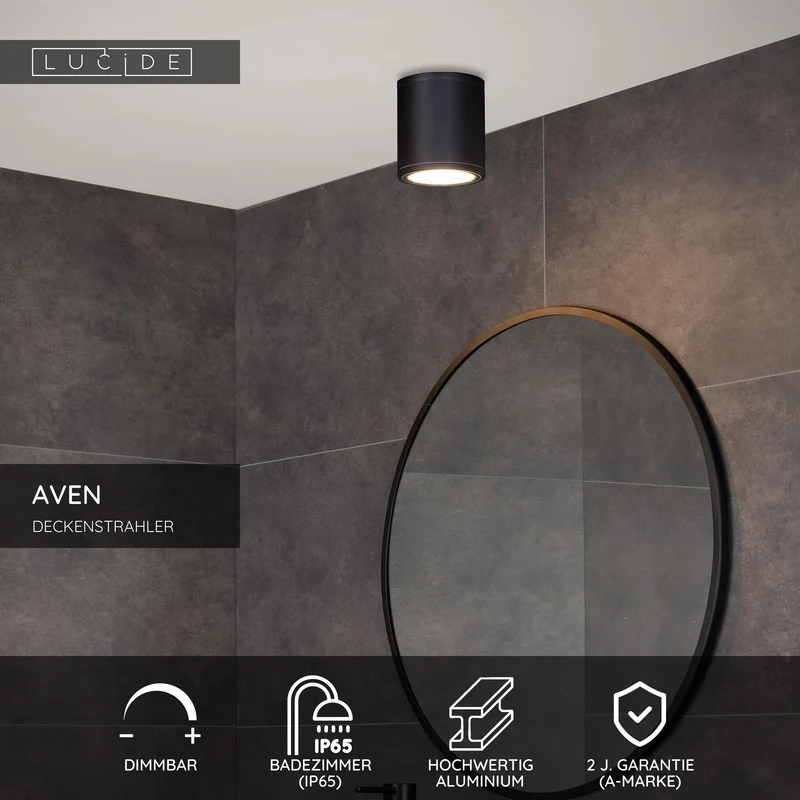 Badezimmer-Deckenstrahler Aven IP65 1-flammig Ø 9cm dimmbar