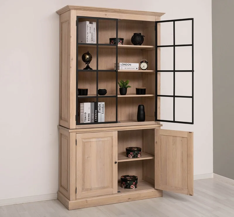 Industrial Vitrine aus massiver Eiche mit 4 Türen