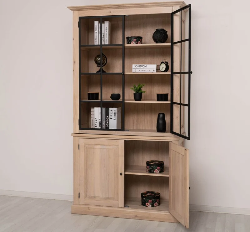 Industrial Vitrine aus massiver Eiche mit 4 Türen