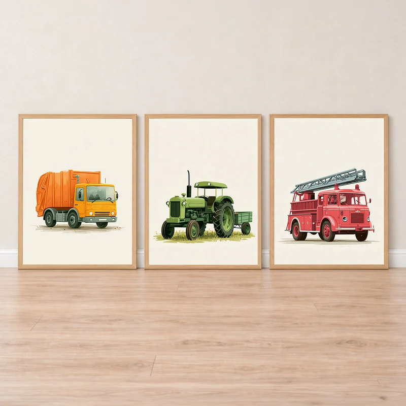 Fahrzeuge Poster Set – Kinderzimmer (3er)