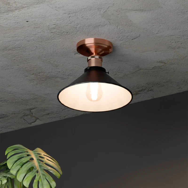 Unterputz Deckenleuchte Kupfer Schwarz – Industrie Trichterlampe | Ø 22cm | E27 ~3982