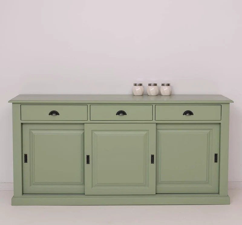Großes Sideboard aus Massivholz mit 3 Schiebetüren und 3 Schubladen